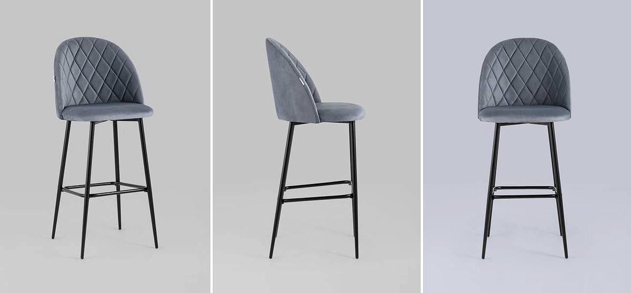 Барный Стул Miruna Rhombus Серый Велюр Барный Стул Miruna Rhombus Серый Велюр - Loft-Concept в Саратове