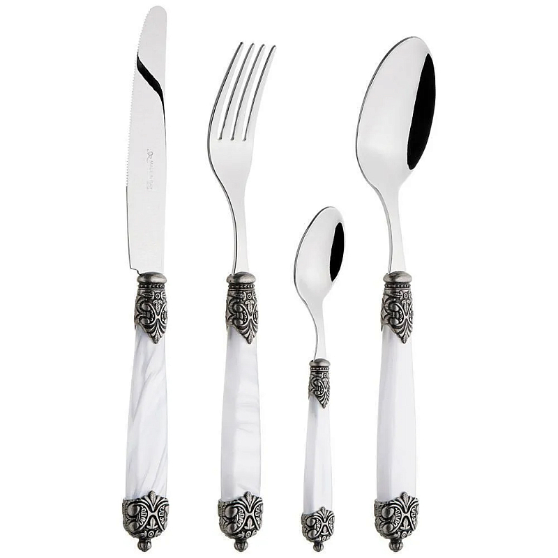 Набор столовых приборов на 6 персон 24 предмета Luxury Cutlery Серебряный Бежевый Черный Белый в Саратове | Loft Concept 