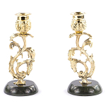 Подсвечники бронзовые на подставке из натурального камня нефрит Stone Candlestick варинант исполнения - 1 | Loft Concept в Саратове