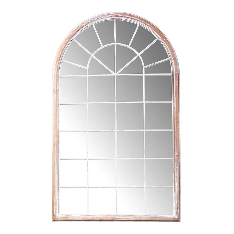 Зеркало-окно настенное в венецианском стиле с деревянной рамой бежевого цвета Venetian Smooth Белый Бежевый в Саратове | Loft Concept 