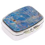 Таблетница карманная прямоугольная на 2 отделения с зеркалом и накладкой из натурального камня Лазурит Silver Stone Pillboxes варинант исполнения - 1 | Loft Concept в Саратове