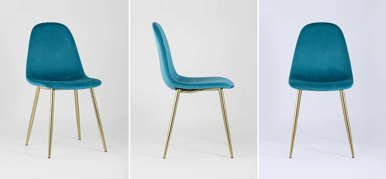 Стул Archie Chair Велюр Аквамарин Золотые ножки Стул Archie Chair Велюр Аквамарин Золотые ножки - Loft-Concept в Саратове