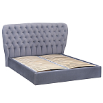 Кровать двуспальная серая с основанием из массива дерева с мягким изголовьем Velour Beds варинант исполнения - 1 | Loft Concept в Саратове