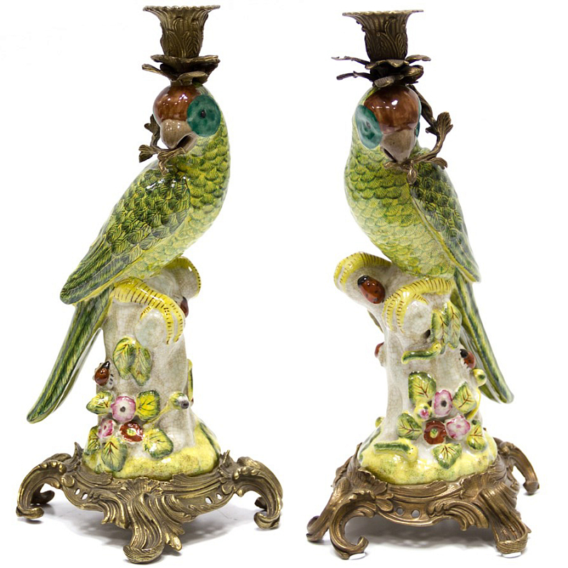 Подсвечник Candlestick Green Parrot Зеленый Бронза в Саратове | Loft Concept 