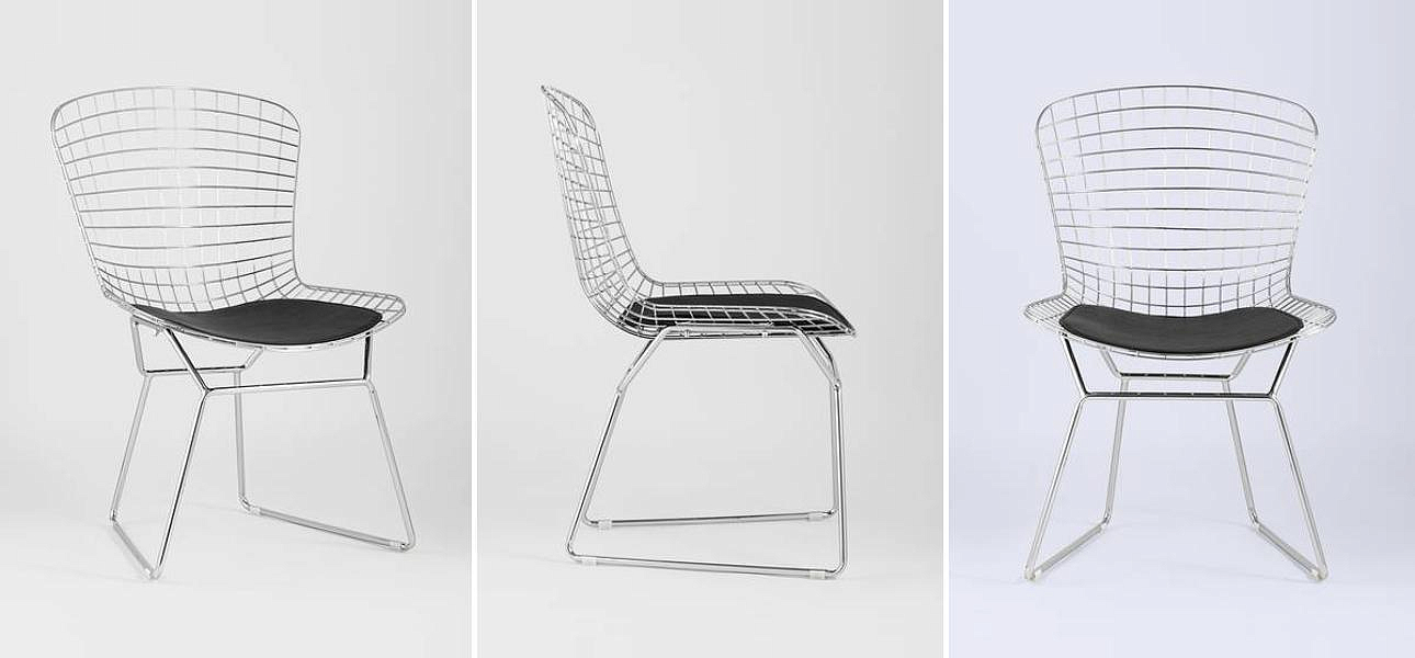 Стул Bertoia Chair Хромированный с Черной подушкой Стул Bertoia Chair Хромированный с Черной подушкой - Loft-Concept в Саратове