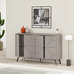 Комод бежево-серый с 4-мя дверцами с геометрическим рисунком на металлических ножках DUNE CONSOLE LIGHT MOCHA варинант исполнения - 2 | Loft Concept в Саратове