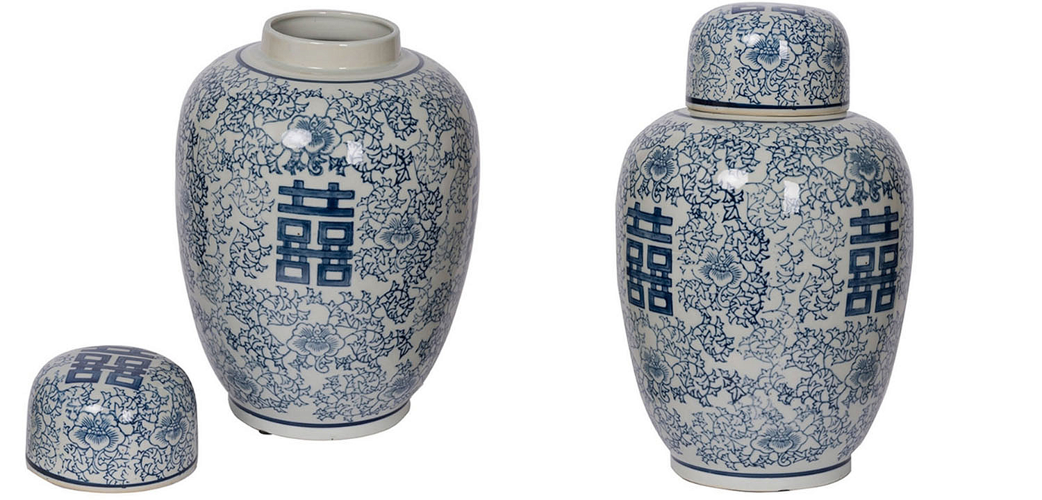 Китайская ваза c крышкой Blue & White Ornament Vase Китайская ваза c крышкой Blue & White Ornament Vase - Loft-Concept в Саратове