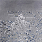 Обои ручная роспись Matsushima Waves Hokusai on Gun Metal dyed silk варинант исполнения - 1 | Loft Concept в Саратове