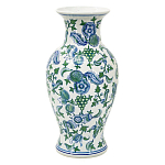 Ваза с зелено-голубым цветочным узором на белом фоне 47 см Blue & White Ornament варинант исполнения - 1 | Loft Concept в Саратове