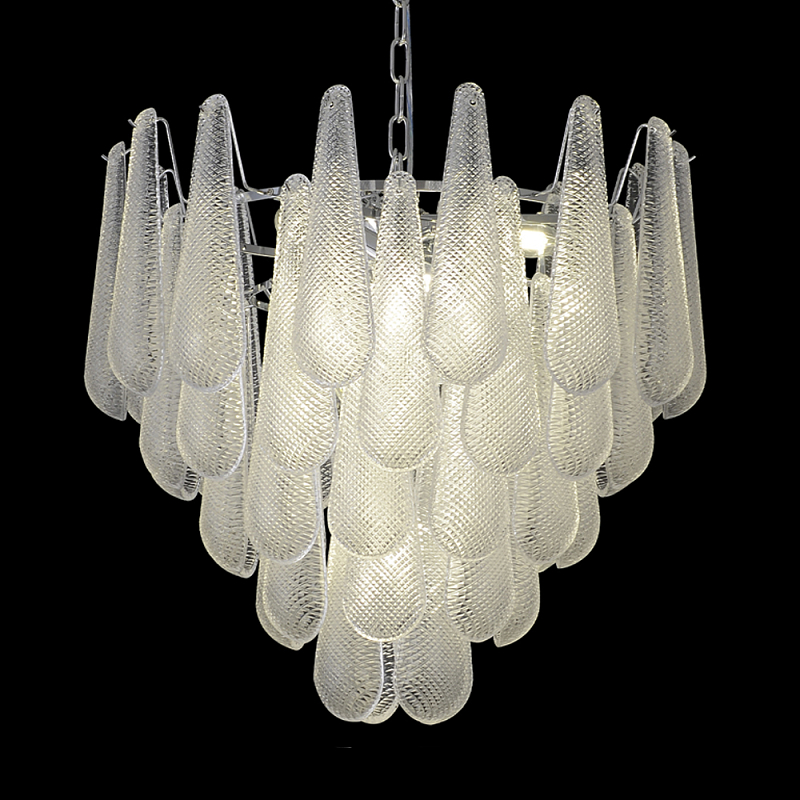 Люстра с подвесками из рифленного стекла в форме капель Textured Glass Chandelier Прозрачный Хром Люстра с подвесками из рифленного стекла в форме капель Textured Glass Chandelier Прозрачный Хром в Саратове | Loft Concept