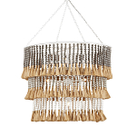 Люстра трехъярусная с декором из круглых деревянных бусин с кисточками Gray Brown Wooden Beads Chandelier варинант исполнения - 2 | Loft Concept в Саратове