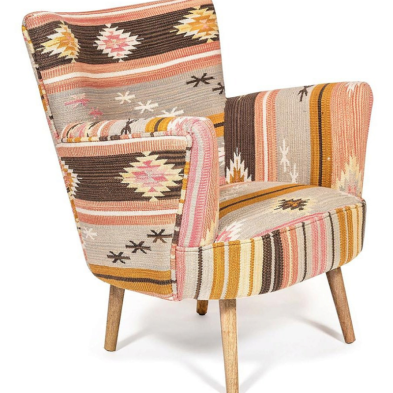 Кресло KELIM Pattern Brown Chair II Бежевый Коричневый Кресло KELIM Pattern Brown Chair II Бежевый Коричневый в Саратове | Loft Concept