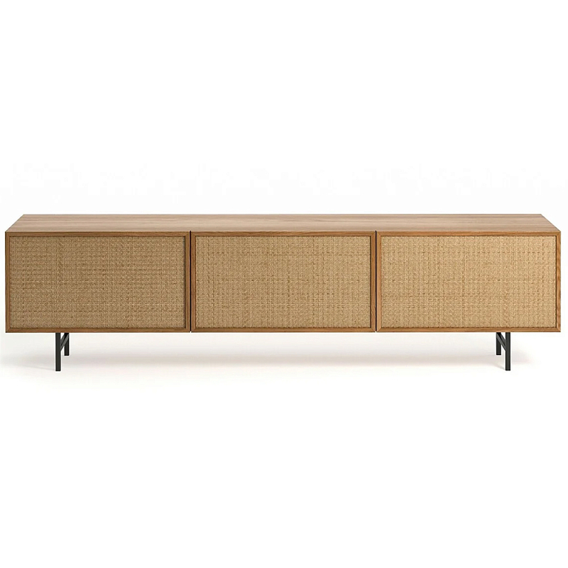 ТВ-тумба с декором из ротанга Pansy Rattan TV Stand Светлый дуб Черный ТВ-тумба с декором из ротанга Pansy Rattan TV Stand Светлый дуб Черный в Саратове | Loft Concept