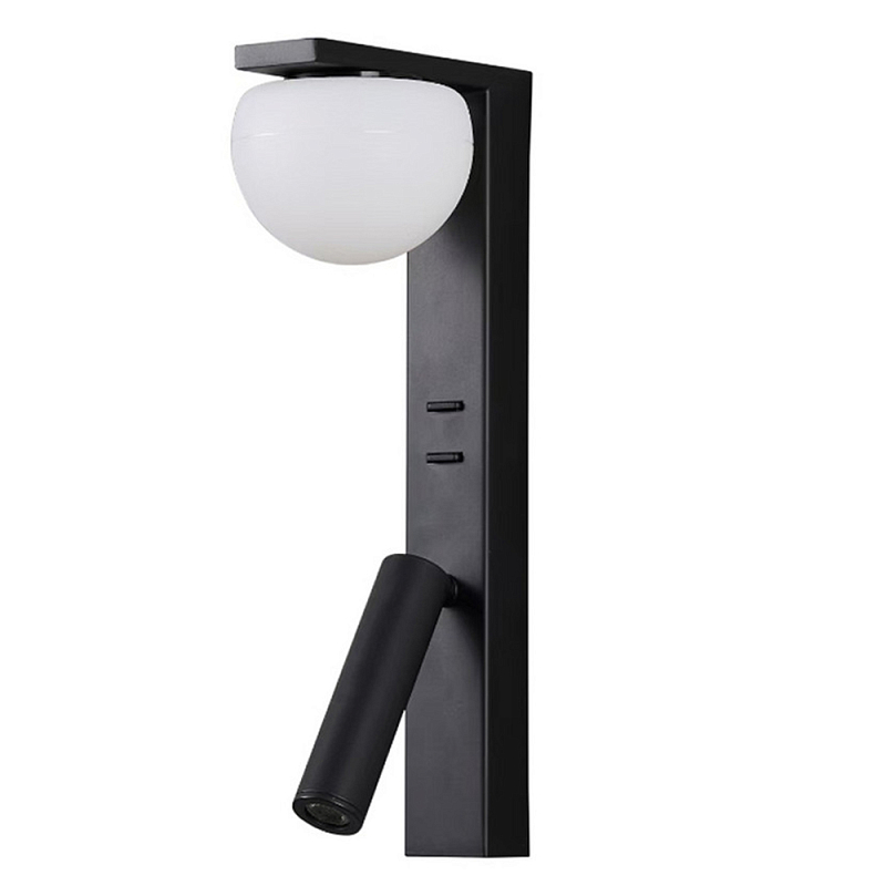 Бра с белым полусферическим плафоном и цилиндрическим поворотным спотом Trumpet Wall Lamp Черный Белый Бра с белым полусферическим плафоном и цилиндрическим поворотным спотом Trumpet Wall Lamp Черный Белый в Саратове | Loft Concept
