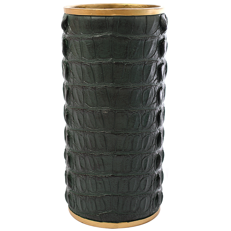 Ваза с декором из эко-кожи Leather Vase Green Зеленый Латунь Ваза с декором из эко-кожи Leather Vase Green Зеленый Латунь в Саратове | Loft Concept