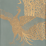 Обои ручная роспись в стиле Арт-деко Whistler Peacocks Golden colourway on Blue Grey dyed silk варинант исполнения - 2 | Loft Concept в Саратове