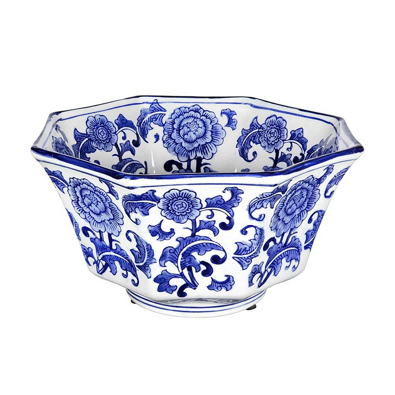 Чаша белая с синим цветочным узором Chino Dishes Синий Белый в Саратове | Loft Concept 