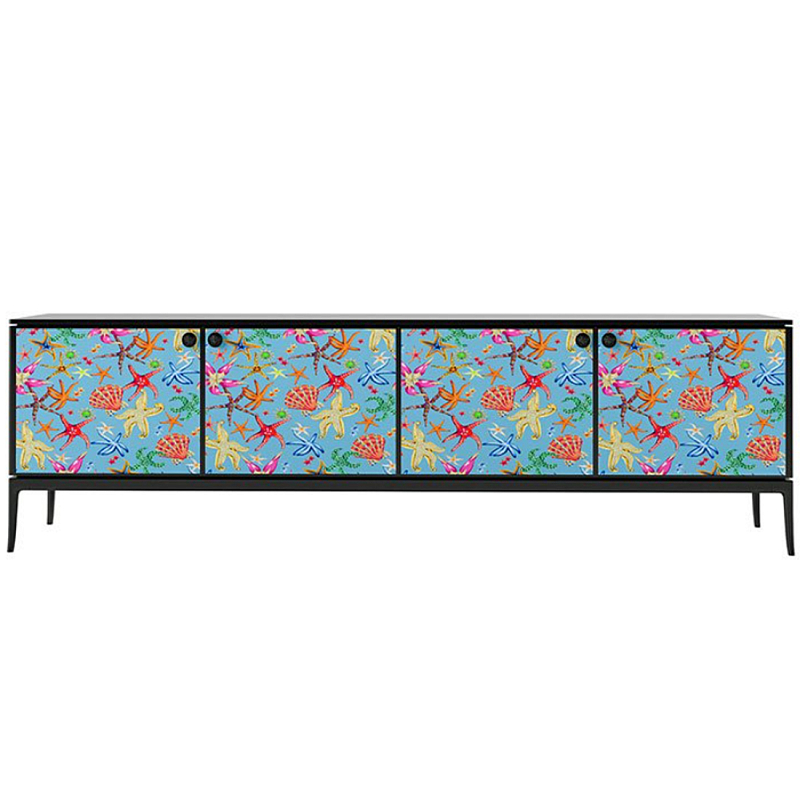 Stiletto Sideboard Blue nautical print Голубой Черный матовый в Саратове | Loft Concept 