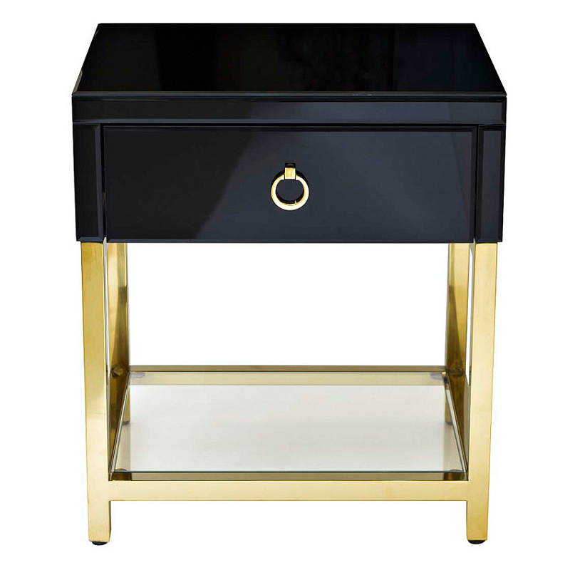 Тумба Black Gold Nightstand Глянцевый черный Глянцевое золото Прозрачный в Саратове | Loft Concept 