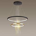 Люстра подвесная с 2-мя круглыми подвесами в черном и золотистом цвете и вертикальными подвесками Ring Horizontal варинант исполнения - 4 | Loft Concept в Саратове