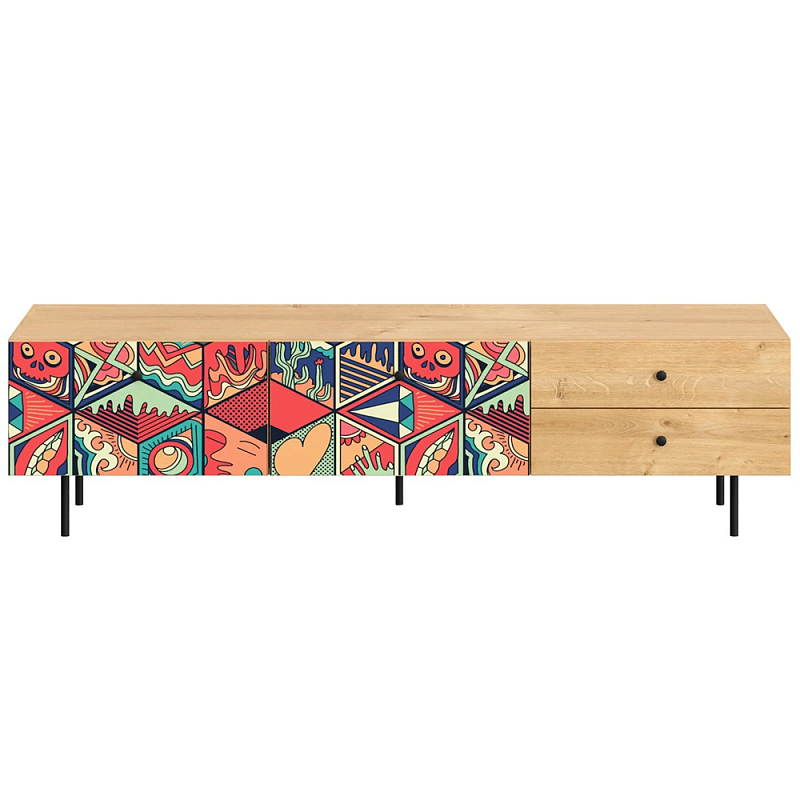 Длинная ТВ-тумба с принтом на ящиках Elise TV Stand Древесина Мульти Длинная ТВ-тумба с принтом на ящиках Elise TV Stand Древесина Мульти в Саратове | Loft Concept