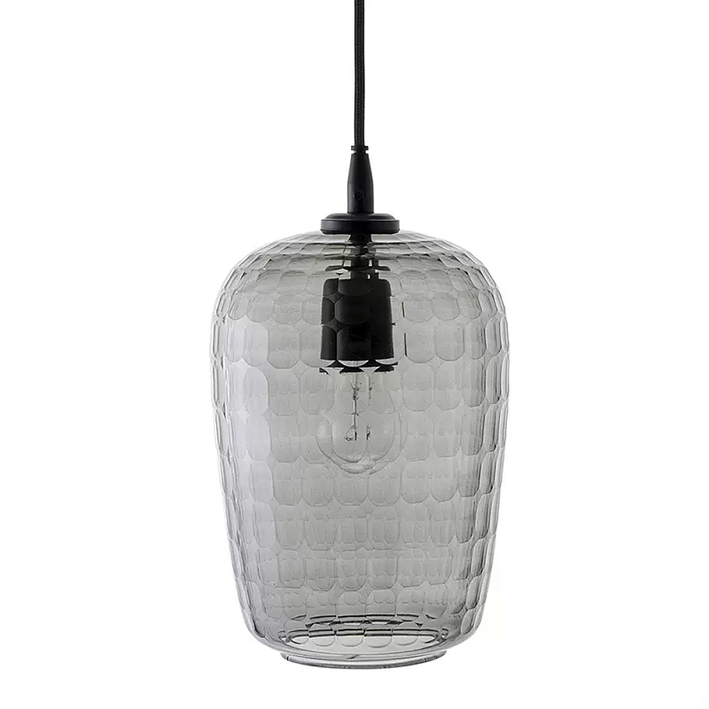 Подвесной светильник с рельефным узором на стеклянном плафоне Lamp with Frozen Glass Effect Серый Черный Подвесной светильник с рельефным узором на стеклянном плафоне Lamp with Frozen Glass Effect Серый Черный в Саратове | Loft Concept
