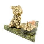 Подсвечник с фигуркой тигра из бронзы и натурального камня змеевик Stone Candlestick варинант исполнения - 1 | Loft Concept в Саратове