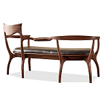 Кушетка с деревянным каркасом и сиденьем из коричневой натуральной кожи Moon Walnut Furniture варинант исполнения - 8 | Loft Concept в Саратове