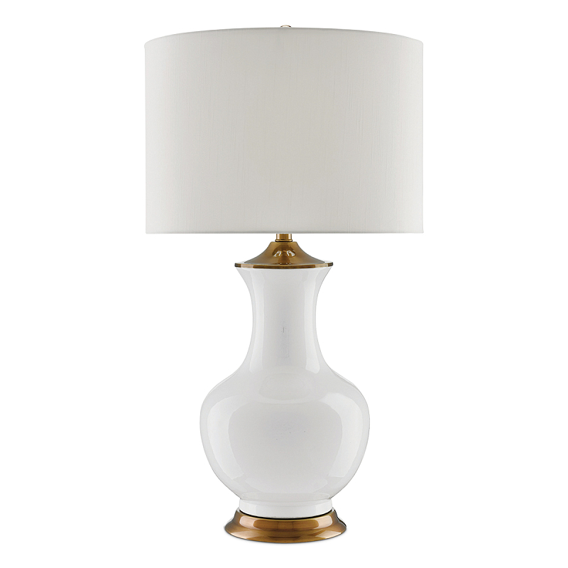 Настольная лампа белого цвета с фарфоровым основанием и латунными акцентами и тканевым абажуром Currey & Company Белый Латунь в Саратове | Loft Concept 