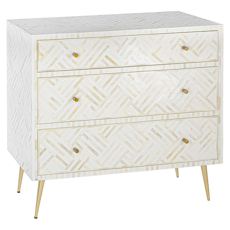 Комод инкрустация костью White Indian Bone Inlay 3 drawer Белый Белый в Саратове | Loft Concept 