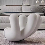 Дизайнерский журнальный стол с круглой прозрачной столешницей на белом фигурном основании Luqak варинант исполнения - 1 | Loft Concept в Саратове