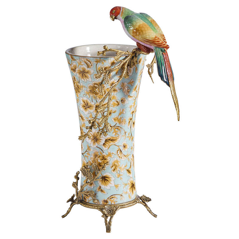 Ваза фарфоровая с птицей на бронзовой ветке Garden of Eden Бронза Мульти в Саратове | Loft Concept 