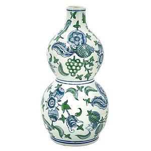 Ваза фигурная с сине-зелеными узорами распустившихся цветов Blossoming Spring