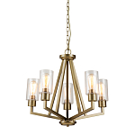 Люстра цвета латунь с 5-ю цилиндрическими плафонами из прозрачного пузырчатого стекла Kichler варинант исполнения - 1 | Loft Concept в Саратове