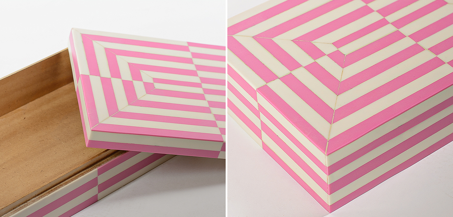 Шкатулка Pink White Stripes Bone Inlay Box Шкатулка Pink White Stripes Bone Inlay Box - Loft-Concept в Саратове