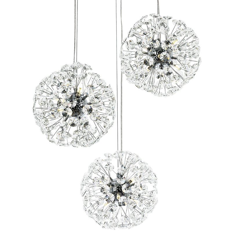 Подвесной светильник с 3-мя плафонами Crystal Dandelions Chrome Hanging Lamp Прозрачный Хром Подвесной светильник с 3-мя плафонами Crystal Dandelions Chrome Hanging Lamp Прозрачный Хром в Саратове | Loft Concept