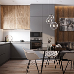 Серый матовый кухонный гарнитур с фасадом под дерево Vincens Kitchen Set варинант исполнения - 1 | Loft Concept в Саратове