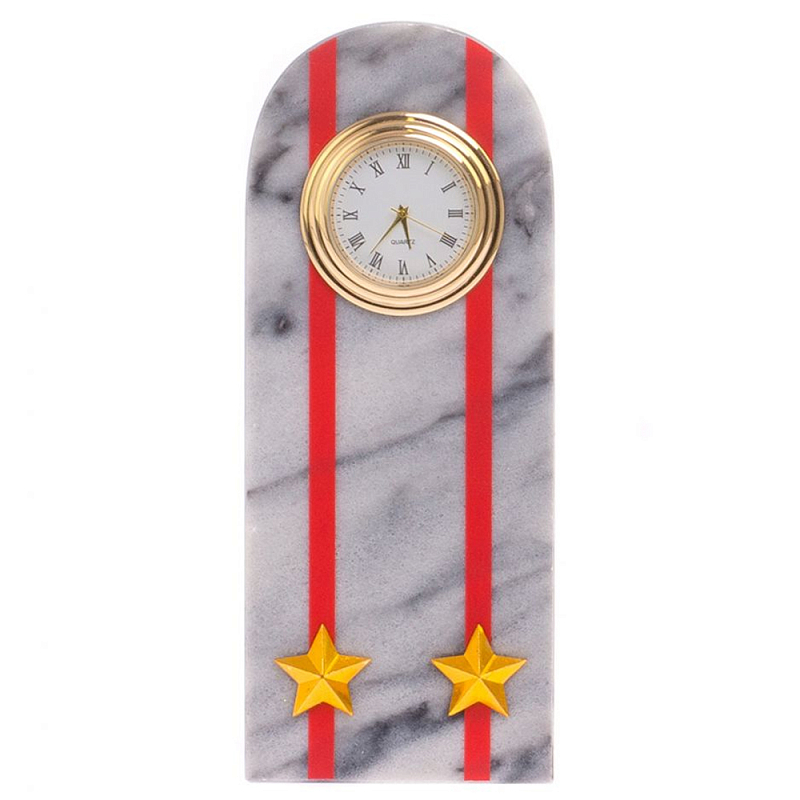 Часы погон МВД подарочные настольные из натурального камня Мрамор Military Clock Белый Мрамор Bianco Красный Золотой в Саратове | Loft Concept 