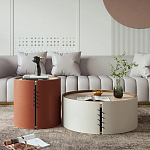 Круглый приставной стол Baxter Leather Side Table варинант исполнения - 4 | Loft Concept в Саратове