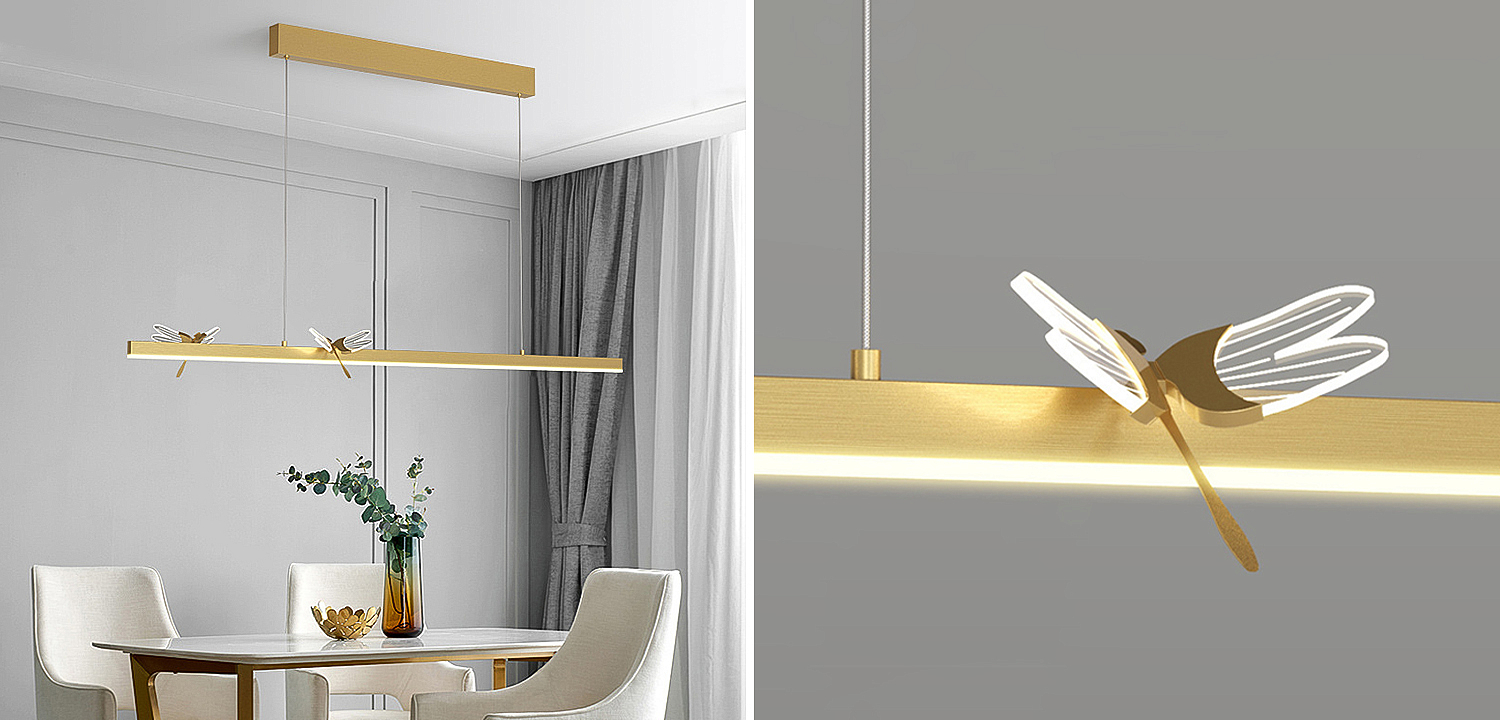 Линейный светильник со стрекозами Dragonfly Linear Chandelier Gold Линейный светильник со стрекозами Dragonfly Linear Chandelier Gold - Loft-Concept в Саратове