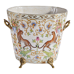 Кашпо с растительным и животным орнаментом на бронзовых ножках Turquoise Blooming Garden варинант исполнения - 1 | Loft Concept в Саратове