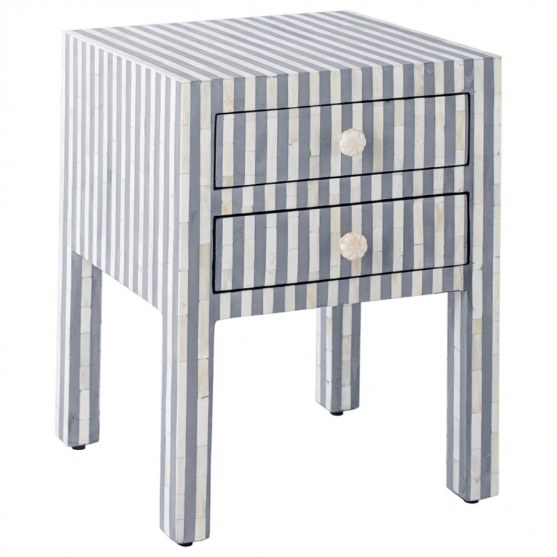 Тумбочка Indian striped Bone Inlay nightstand Белый Серый Тумбочка Indian striped Bone Inlay nightstand Белый Серый в Саратове | Loft Concept