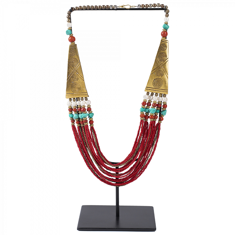 Ожерелье на подставке NECKLACE RED AND BRASS Латунь Красный в Саратове | Loft Concept 