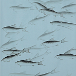 Обои ручная роспись Fishes Original colourway on Duck Egg dyed silk варинант исполнения - 1 | Loft Concept в Саратове