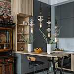 Подвесной светильник с белыми стеклянными элементами и бронзовыми вставками Высота 90 см Gabriel Scott Luna варинант исполнения - 8 | Loft Concept в Саратове