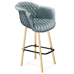Барный стул со спинкой и мягкой обивкой с ромбами на 4-х деревянных ножках Голубой Велюр Ava Charm варинант исполнения - 1 | Loft Concept в Саратове