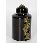 Банка с крышкой из фарфора с бронзовым цветочным элементом Eden Garden варинант исполнения - 2 | Loft Concept в Саратове