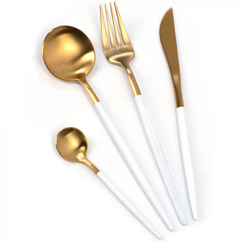 Столовые приборы Gold and White Золотой Белый Столовые приборы Gold and White Золотой Белый в Саратове | Loft Concept