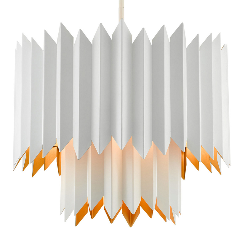 Люстра белая с гофрированным двойным абажуром Corrugated Double Lampshade Золотой Белый Люстра белая с гофрированным двойным абажуром Corrugated Double Lampshade Золотой Белый в Саратове | Loft Concept