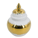 Ваза белая с крышкой и золотистыми фрагментами 24 см Chinoiserie Ceramics варинант исполнения - 1 | Loft Concept в Саратове